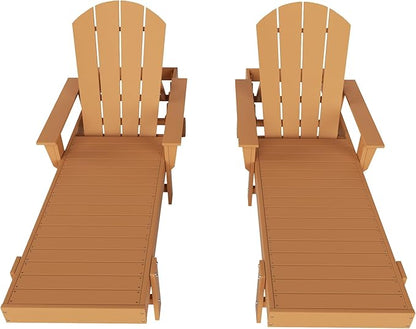 WestinTrends Dylan HDPE Outdoor Patio Poly Adirondack Reclining Chaise Lounge with Arms (Set of 2), Teak