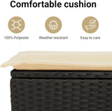 vidaXL 2 Seater Patio Sofa with Cushions Black Poly Rattan and Acacia Wood Removable Covers Adjustable Multifunctional - Photo 6