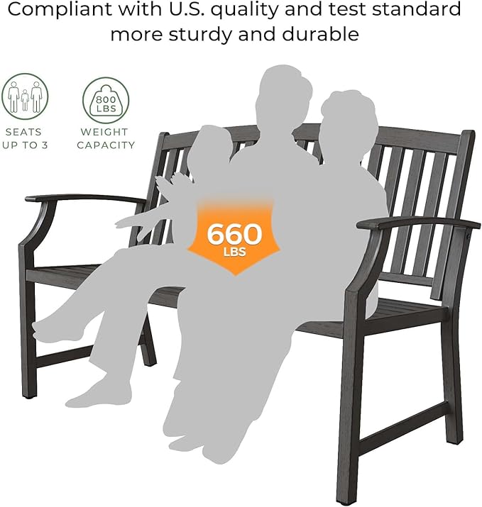 Grand patio 52" Farmhouse Outdoor Bench, Garden Benches with Rust Free Metal Powder Coated Frame and Aluminum Backrest - Photo 4