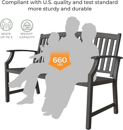 Grand patio 52" Farmhouse Outdoor Bench, Garden Benches with Rust Free Metal Powder Coated Frame and Aluminum Backrest, Faux Wood Grain Finish Frame Patio Bench for Front Porch, Weathered Grey