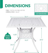 VIVIJASON 35.4" Outdoor Patio Dining Square Table White Cast Aluminum Rustic Large Patio Table with Umbrella Hole - Photo 3