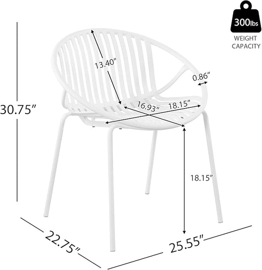 2 Pieces Outdoor Dining Chair,Modern Style Patio Dining Chairs,Breathable Design Stackable Lawn Chairs,Metal Legs+Plastic Backrest,for Patio Or Restaurant Garden (White)