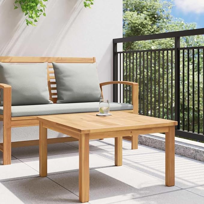 Solid Teak Wood Coffee Table, 23.6-Inch Square Low Profile Accent Table for Outdoor Patio, Garden, Balcony - Photo 4