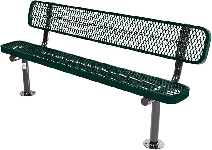 COATEDOUTDOORFURNITURE Coated Outdoor Furniture Heavy-Duty Outdoor Bench Thermoplastic Coated, Expanded Metal, Commercial-Grade Seating, Made in America (Surface with Back, 6 Ft, Dark Green)