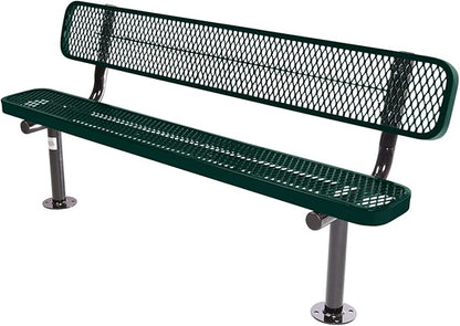 COATEDOUTDOORFURNITURE Coated Outdoor Furniture Heavy-Duty Outdoor Bench Thermoplastic Coated, Expanded Metal, Commercial-Grade Seating, Made in America (Surface with Back, 6 Ft, Dark Green)