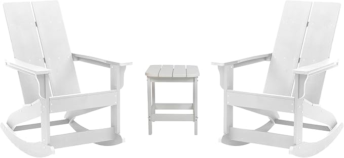 Flash Furniture Set of 2 Finn Modern Commercial Grade Adirondack Rocking Chairs - All-Weather White Poly Resin Wood - Photo 1
