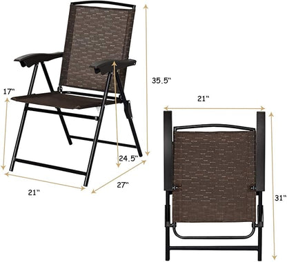 ARLIME Set of 4 Patio Folding Chairs, Height Adjustable Sling Backrest Chairs with Armrest, Weather-Resistant Chairs Portable for Outdoor Indoor Garden Pool Beach, Deck Lounge Chairs, Brown