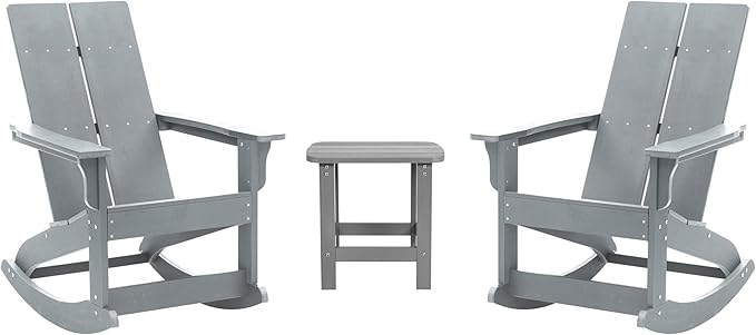 Flash Furniture Set of 2 Finn Modern Commercial Grade Adirondack Rocking Chairs - All-Weather Gray Poly Resin Wood - Photo 1
