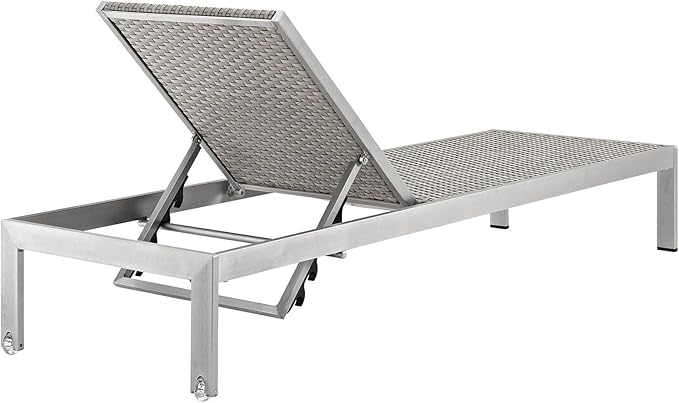 Pemberly Row Modern Outdoor Chaise Lounge, Aluminum Frame, Two-Tone Gray/Brown Rattan, Adjustable Recliner with Wheels - Photo 6