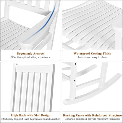 Giantex Rocking Chair Acacia Wood Frame, Porch Rocker Outdoor& Indoor for Garden, Lawn, Balcony, Backyard and Patio Porch Rocker (2, White)