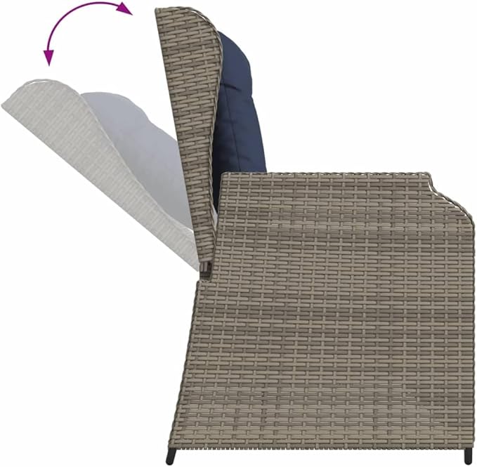 2-Seater Reclining Patio Bench, Adjustable Garden Loveseat with Soft Cushions, Durable PE Rattan Outdoor Sofa for Balcony, Porch, and Conservatory, Grey