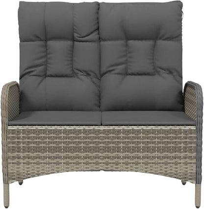 Reclining Garden Bench Grey PE Rattan Outdoor Benches Patio Bench for Garden Balcony 42.1 in Wide