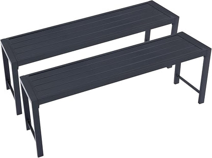 VICLLAX Outdoor Bench 2 Pieces, 51" Long Garden Bench, Backless Porch Patio Bench Metal Park Bench, Black