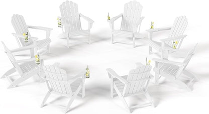 Costaelm Lakeview Outdoor Patio HDPE Adirondack Chairs with Cup Holders (Set of 8), White