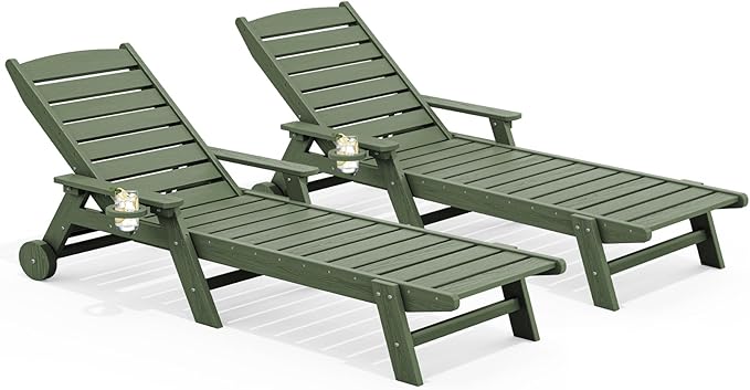 SERWALL Patio Chaise Lounge Chair Set of 2, 78'' Long 5-Positions Adjustable HDPE Outdoor Lounger for Pool - Photo 1