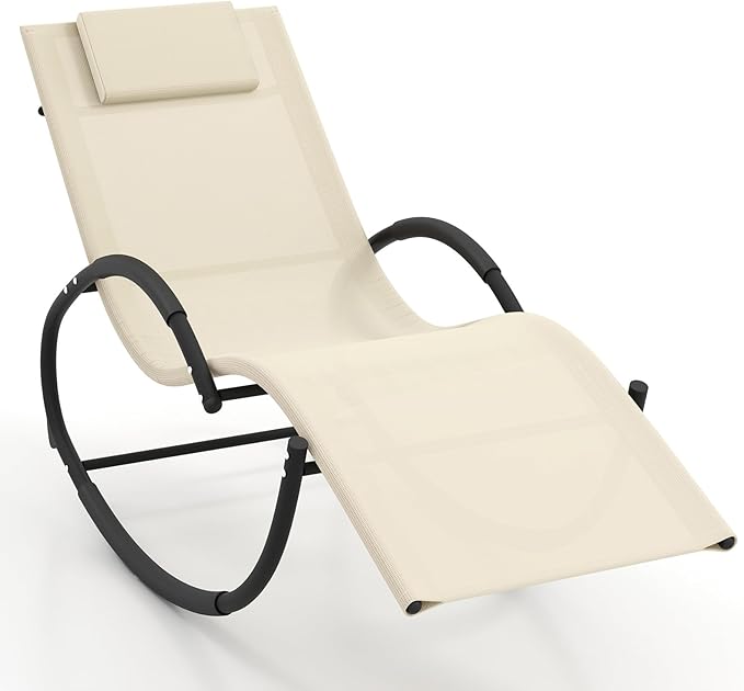 Giantex Outdoor Rocking Lounge Chair, Zero Gravity Rocking Chair with Removable Headrest, Breathable Backrest & Seat - Photo 1