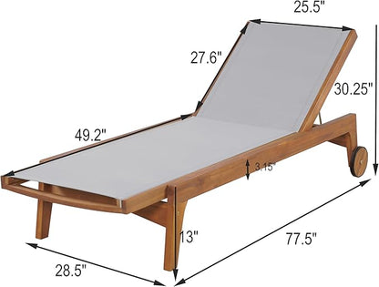 Christopher Knight Home Tristy Chaise Lounge Chair Outdoor, Acacia Wood Frame Sunbathing Pool Lounger, Adjustable Backrest Single Lounge Sofa, Patio Lounge Chaise for Poolside, Grey + Natural