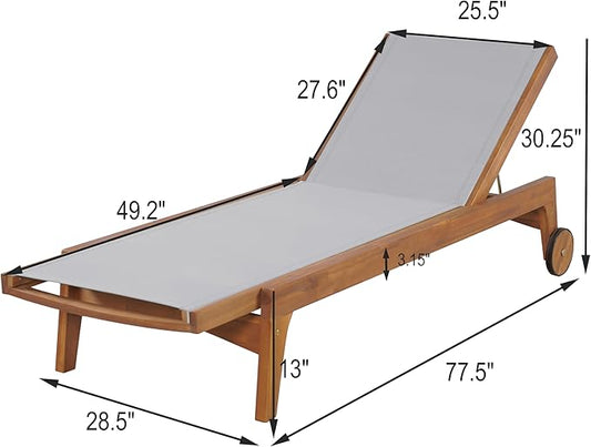 Christopher Knight Home Tristy Chaise Lounge Chair Outdoor, Acacia Wood Frame Sunbathing Pool Lounger, Adjustable Backrest Single Lounge Sofa, Patio Lounge Chaise for Poolside, Grey + Natural