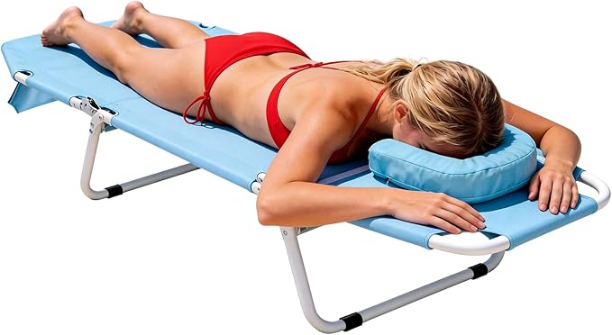MOPHOTO Beach Tanning Chair, 5-Position Tanning Chair with Padded Face-Hole, Heavy Duty Folding Chaise Lounge for Beach, Pool, Patio & Sunbathing