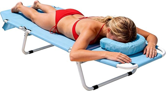 MOPHOTO Beach Tanning Chair, 5-Position Tanning Chair with Padded Face-Hole, Heavy Duty Folding Chaise Lounge for Beach, Pool, Patio & Sunbathing
