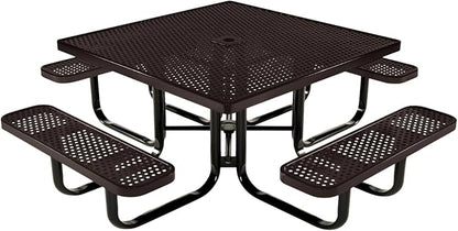 COATEDOUTDOORFURNITURE Heavy-Duty Portable Outdoor Kids Table with Umbrella Hole, Punched Steel Kids Picnic Table, Commercial-Grade, Made in America (46 in, Square, Childrens, Brown)