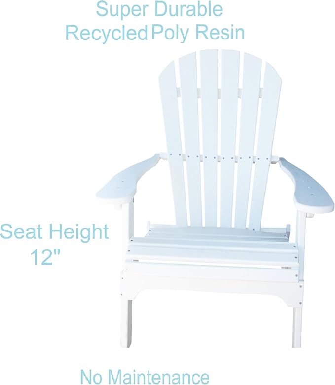Phat Tommy Foldable Adirondack Chair - Poly Adirondack Chair Folding - HDPE, Heavy Duty, Recycled Plastic - All Weather Outdoor Furniture for Your Deck, Front Porch, or Patio, White
