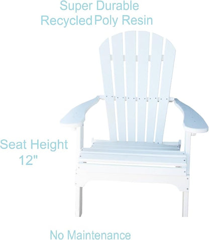 Phat Tommy Foldable Adirondack Chair - Poly Adirondack Chair Folding - HDPE, Heavy Duty, Recycled Plastic - All Weather Outdoor Furniture for Your Deck, Front Porch, or Patio, White