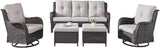 Rilyson Wicker Patio Furniture Set - 5 Piece Rattan Outdoor Sectional Conversation Sets with 2 Rocking Swivel Chairs - Photo 1
