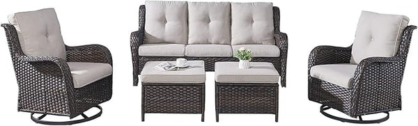 Rilyson Wicker Patio Furniture Set - 5 Piece Rattan Outdoor Sectional Conversation Sets with 2 Rocking Swivel Chairs - Photo 1