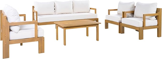 5 Piece Acacia Wood Patio Furniture Set with Coffee Table, 2 Loveseat and 2 Chairs - Photo 4
