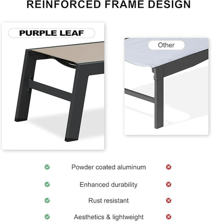 PURPLE LEAF Outdoor Chaise Lounge Set of 2 Aluminum Patio Lounge Chair with Wheels and Side Table Pool Chaise Lounge Chair for Outdoor Backyard Poolside Taupe (2 Lounges Chairs W/Table)
