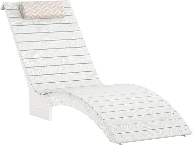 Pool Lounge Chairs Outdoor Set of 4，HDPS Long Pool Chairs for in Pools, Weighted All Weather Tanning Chair with Headrest，Chaise Lounge for Outside Beach Patio Sun Bathing Hotel, White