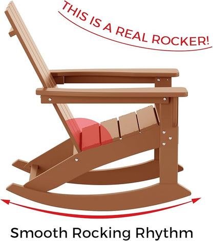 Costaelm Outdoor Adirondack Chair, All Weather Resistant Lawn Chairs Balcony Chair and Fire Pit Chairs, Patio Chair Outdoor Porch Rocking Chair High Back HDPE Poly Lumber, Teak