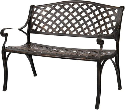 Outdoor Garden Bench, 40.5" Outdoor Aluminum Garden Bench, Waterproof Patio Bench, Garden Park Bench, Weight Capacity 529 LBS, for Lawn, Yard, Porch, Work Entryway (Bronze)