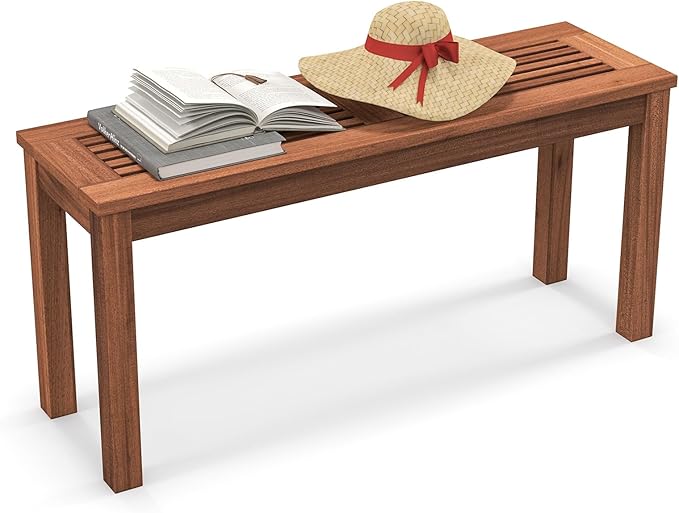 HAPPYGRILL Outdoor Backless Bench, Patio Dining Bench with Breathable Slatted Seat, 2-Seat Rustic Wood Bench for Entryway, Garden, Backyard, Deck, Natural