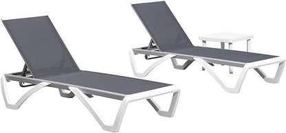 PURPLE LEAF Patio Chaise Lounge Chair Set of 3 Outside Aluminum Plastic Stackable Tanning Chairs for Pool Sunbathing Beach Deck Outdoor Lounger, Light Grey