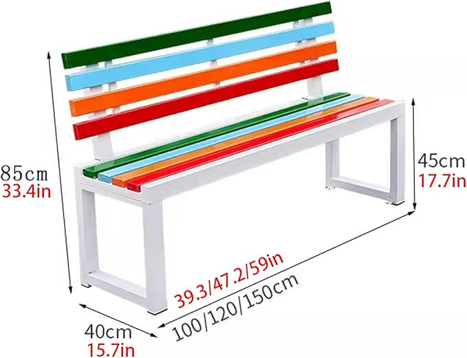 Outdoor Garden Bench, Metal Bench with Backrest, Park Patio Bench, Wooden Stool Surface, for Porch, Yard, Park, Lawn(Black,150cm/59in)