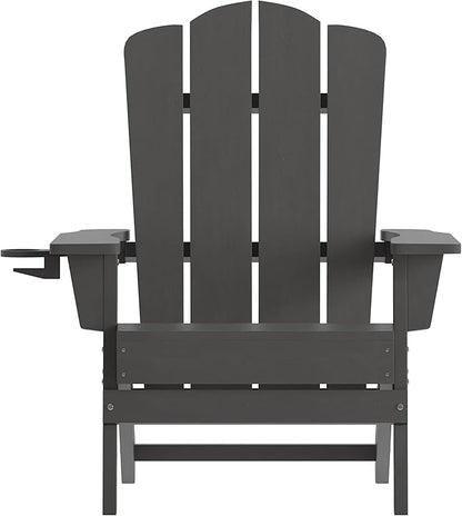 Flash Furniture Newport Adirondack Chair with Cup Holder, Weather Resistant Poly Resin Adirondack Chair, Gray