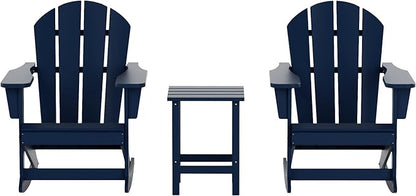 WO WESTIN OUTDOOR HDPE Laguna Outdoor Rocking Poly Adirondack Chair with Side Table 3-Piece Set, Navy Blue