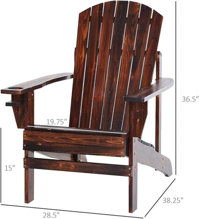 Folding Adirondack Chair, Weather Resistant Outdoor Patio Chair with Cup Holder for Lawn, Backyard, Poolside(Brown)