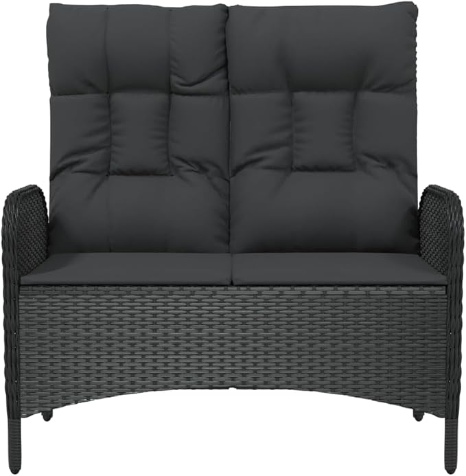 Reclining Patio Bench with Cushions 42.1" Poly Rattan Black Garden Bench Porch Bench Deck Bench Outdoor Bench for patios - Photo 4