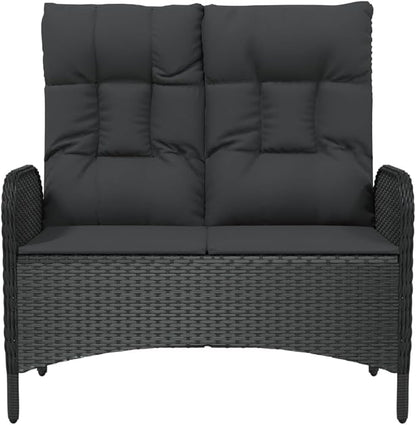 Reclining Patio Bench with Cushions 42.1" Poly Rattan Black Garden Bench Porch Bench Deck Bench Outdoor Bench for patios, Gardens, Decks