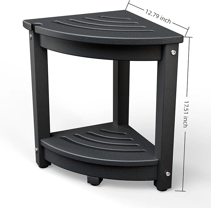 VINGLI Outdoor Side Table, HDPE Space-Saving Patio Side Table Corner Table Shower Bench, Waterproof 2-Tier Patio End Tables for Balcony Garden Deck (Black)