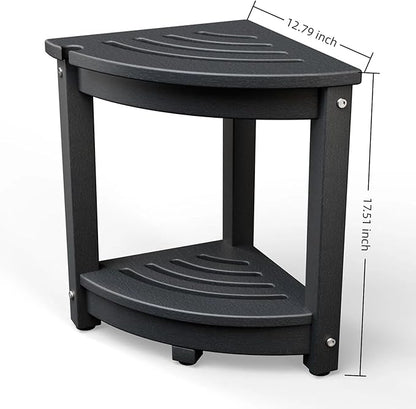 VINGLI Outdoor Side Table, HDPE Space-Saving Patio Side Table Corner Table Shower Bench, Waterproof 2-Tier Patio End Tables for Balcony Garden Deck (Black)