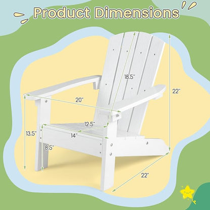 KOTEK Kids Adirondack Chair, Plastic Toddler Lawn Chair with Ergonomic Seat, Wood-Grain Texture, Easy to Assemble, All-Weather Outdoor Kids Chairs for Patio, Garden, Backyard (White)