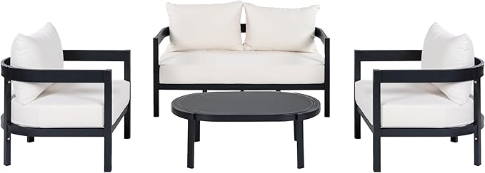 Merax 4 Piece Patio Outdoor Furniture Set, All-Weather Curved Aluminum Loveseat Sofa, 2 Armchairs w/Coushions - Photo 4
