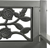 Vintage Rose Pattern Garden Bench, 3-Seater Steel Grey Powder-Coated Steel Outdoor Patio Furniture for Balcony - Photo 6