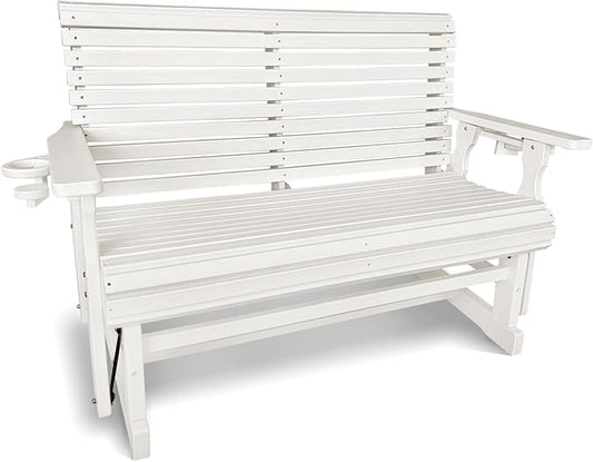 HDPE Patio Glider, Poly Lumber Weather-Resistant Outdoor Glider Bench, for Patio, Porch, Yard (Ivory White, 2-Seater)