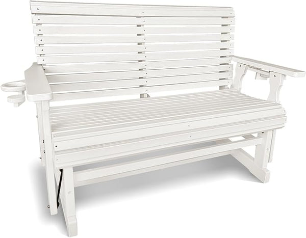 HDPE Patio Glider, Poly Lumber Weather-Resistant Outdoor Glider Bench, for Patio, Porch, Yard (Ivory White, 2-Seater) - Photo 1
