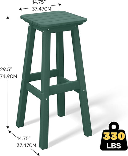 Costaelm 29" Height Outdoor Bar Stools, All-Weather Bar Stools, Adirondack Poly Patio Square Bar Stool for Patio, Deck, Kitchen Counter and Garden, Dark Green